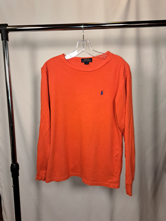 Vintage Polo Ralph Lauren Longsleeve – Orange mit blauem Logo, Größe L | Bold Classic Style