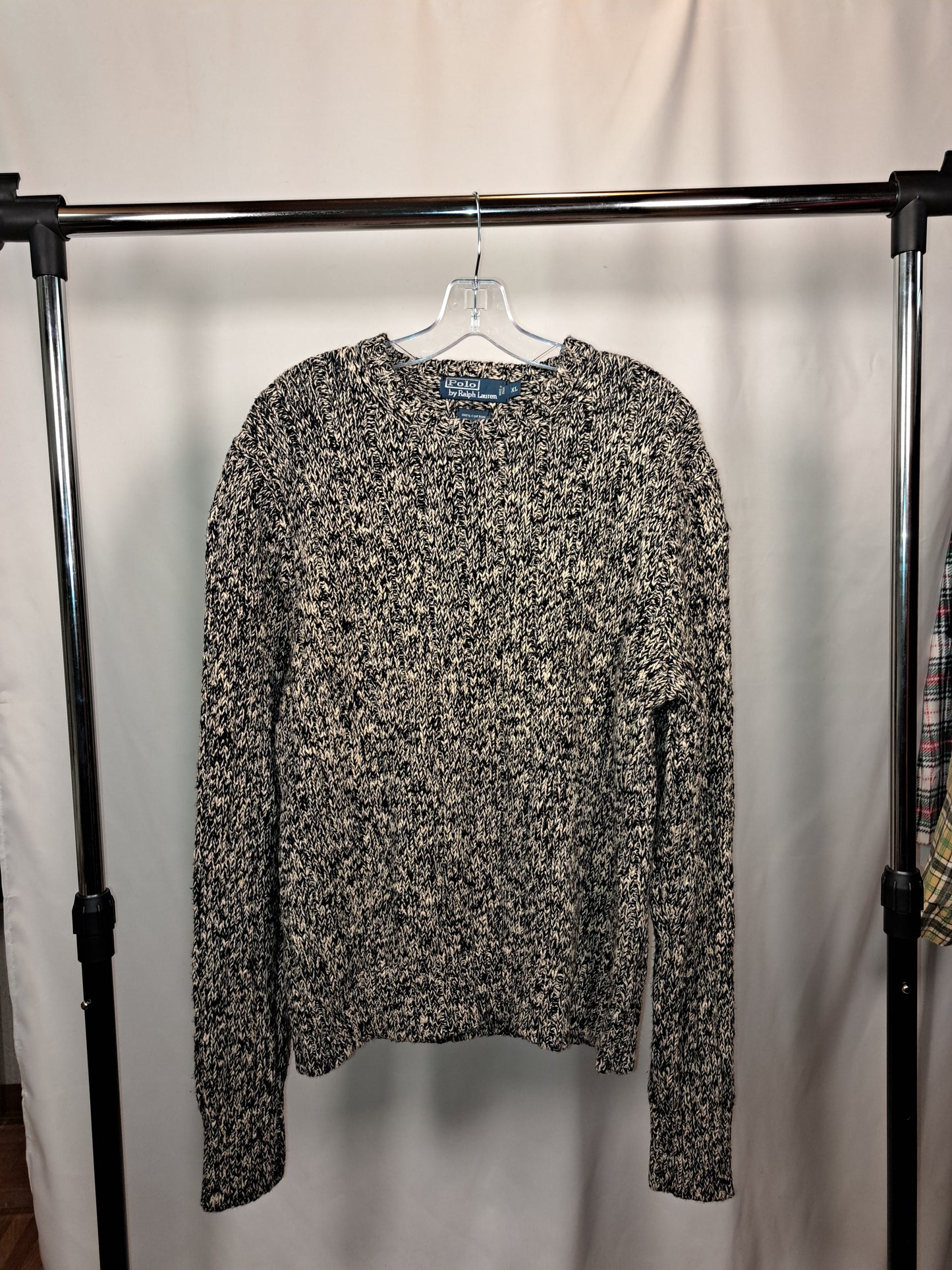 Vintage Lauren by Ralph Lauren Strickpullover – Melange Schwarz-Weiß, Größe XL | Premium Knit Sweater