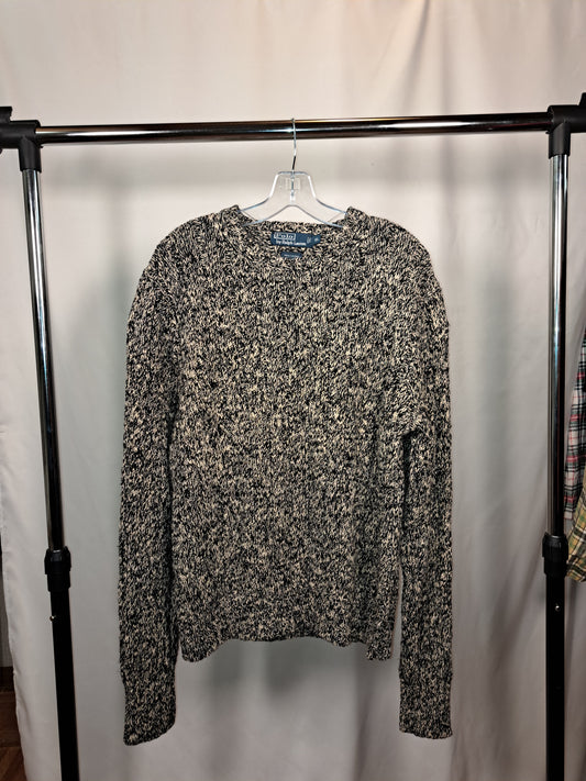 Vintage Lauren by Ralph Lauren Strickpullover – Melange Schwarz-Weiß, Größe XL | Premium Knit Sweater