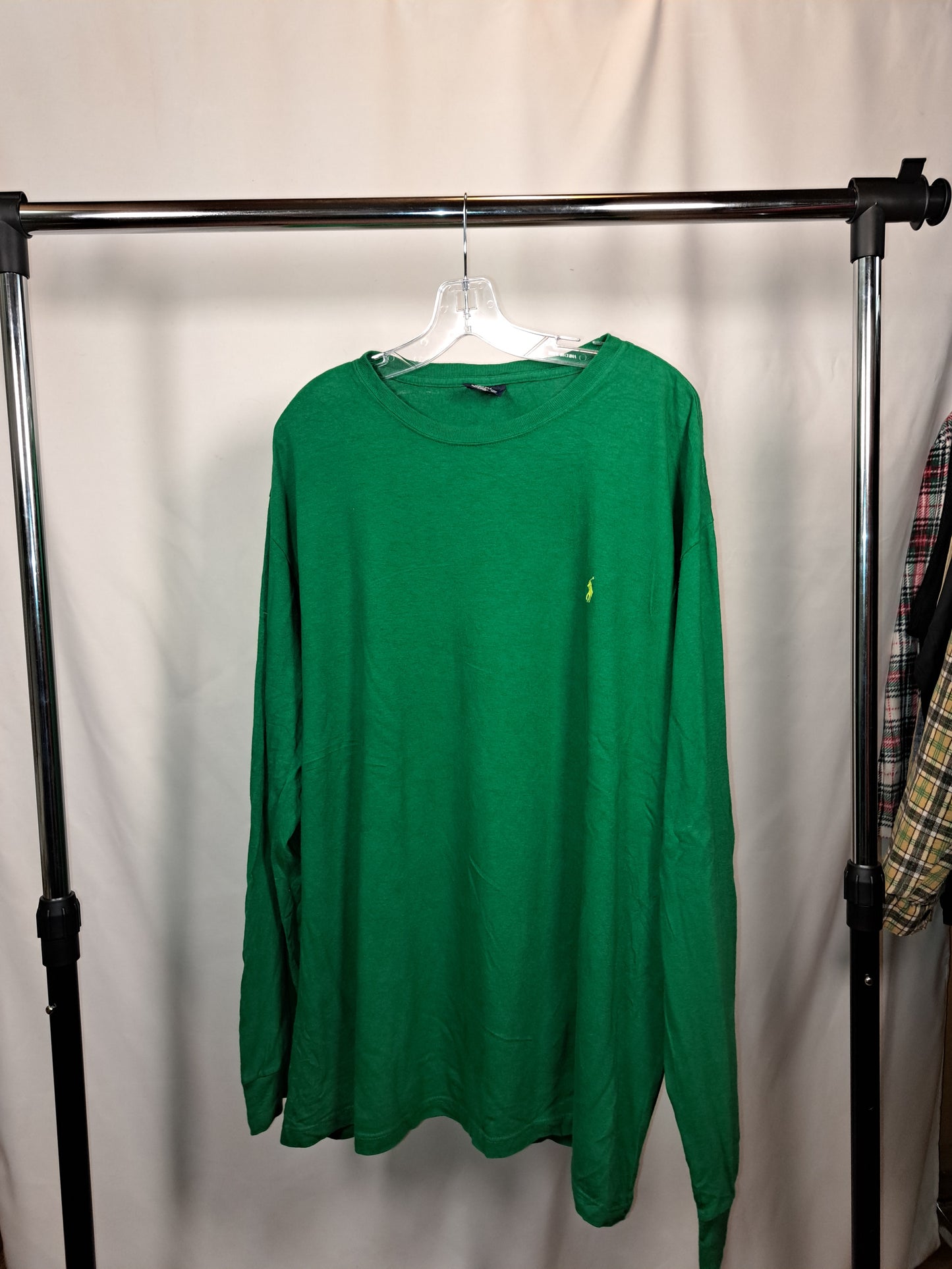 Vintage Polo Ralph Lauren Longsleeve – Grün mit gelbem Logo, Größe 2XL | Classic Cotton Shirt