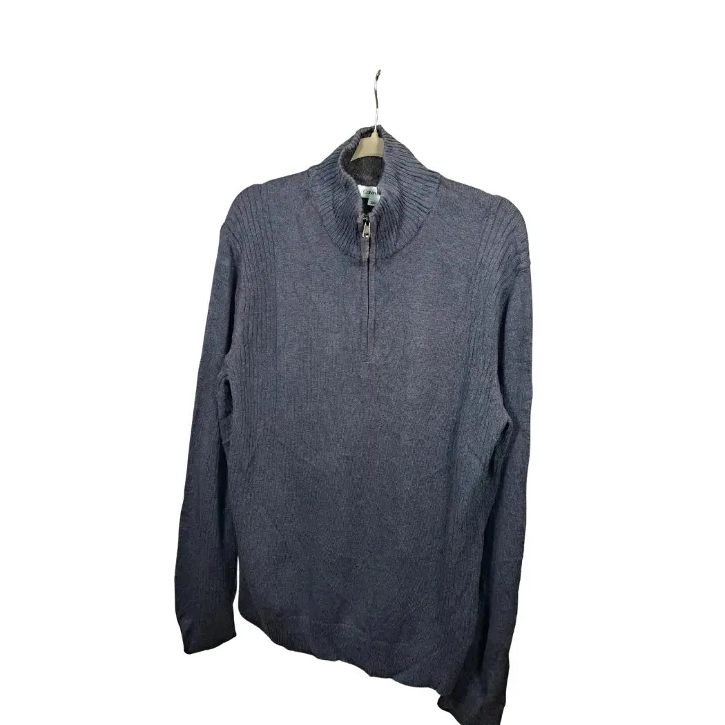 Calvin Klein Vintage Half Zip Pullover Blau – Größe L | Ribbed Knit Classic