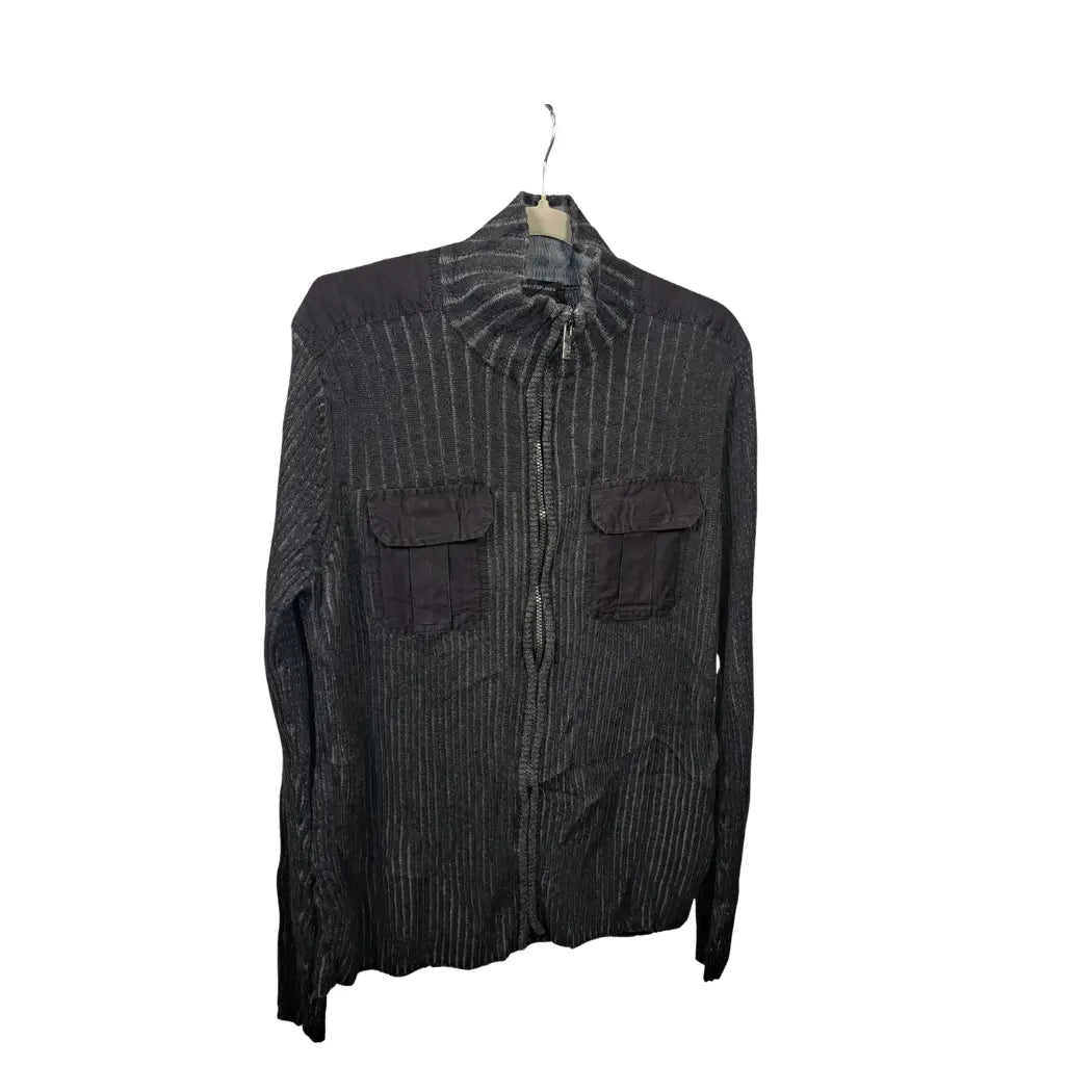 Calvin Klein Vintage Zip-Up Rib Knit Zipper Jacket Grau – Größe M | Utility Pocket Design