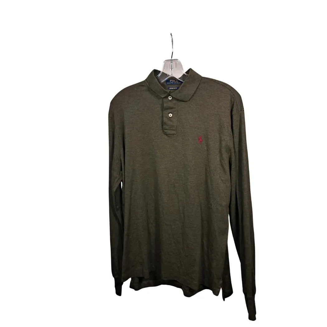 Vintage Polo Ralph Lauren Longsleeve – Olivgrün mit rotem Logo, Größe L | Classic Polo Style