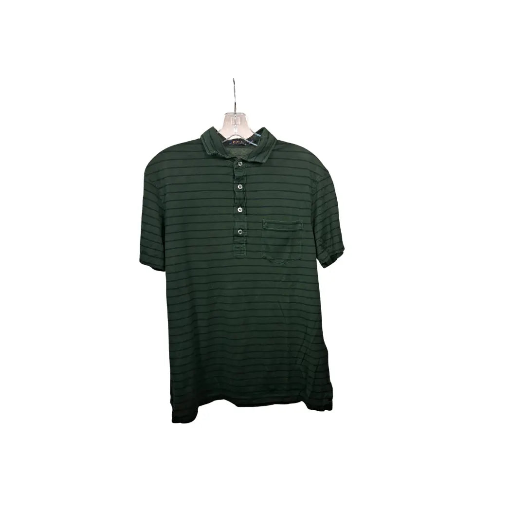 Vintage Polo Ralph Lauren Kurzarm Polo – Dunkelgrün mit Streifen & Brusttasche, Größe M | Classic Polo Shirt