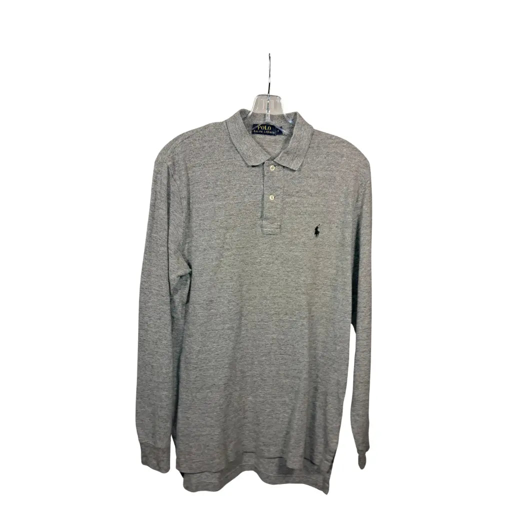 Vintage Polo Ralph Lauren Longsleeve – Hellgrau mit grünem Logo, Größe S | Classic Piqué Shirt