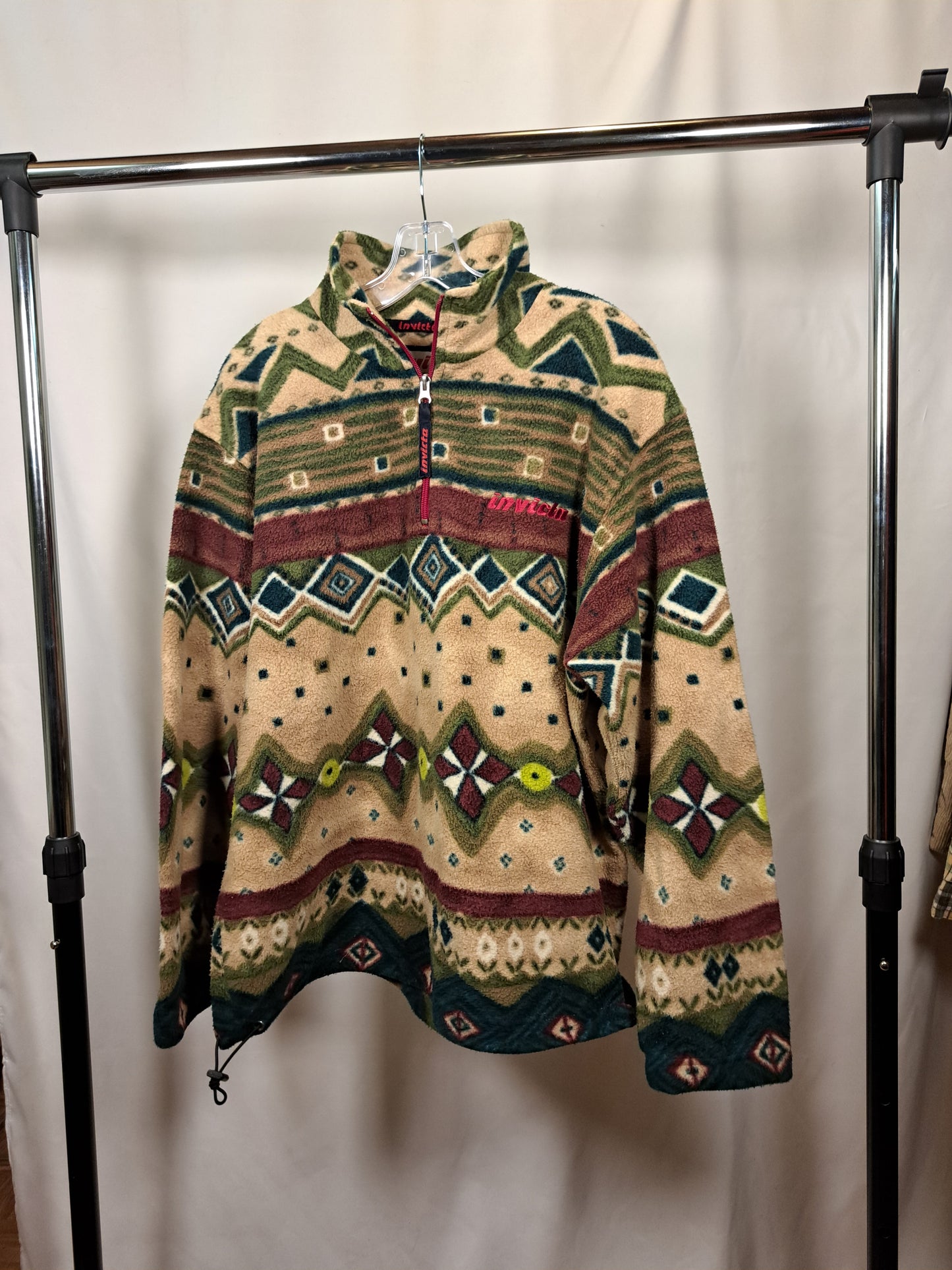 Invicta Vintage 90s Fleece Pullover / Aztec Pattern / Beige-Green / Size L