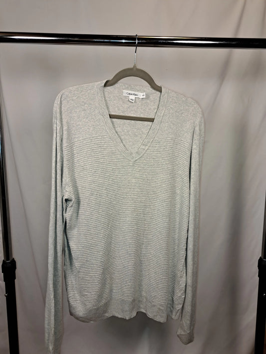 Calvin Klein Vintage V-Neck Pullover Hellgrau – Größe XL | Minimalist Rib Knit Calvin Klein