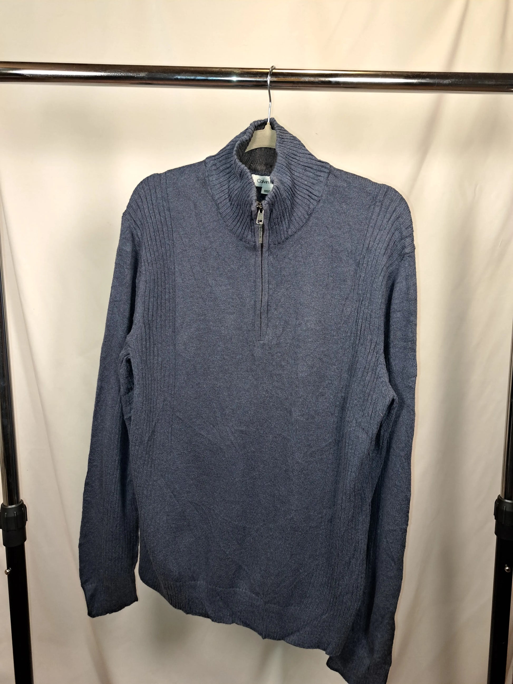 Calvin Klein Vintage Half Zip Pullover Blau – Größe L | Ribbed Knit Classic Calvin Klein