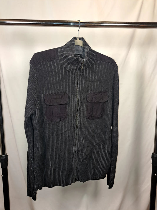 Calvin Klein Vintage Zip-Up Rib Knit Zipper Jacket Grau – Größe M | Utility Pocket Design Calvin Klein